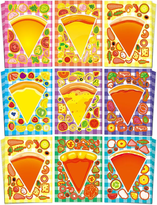 Aowplc 32 Sheets Make A Pizza Stickers for Kids, 8 Designs Mix 'n Match Pizza Crafts, Party Favors & Classroom Activities
