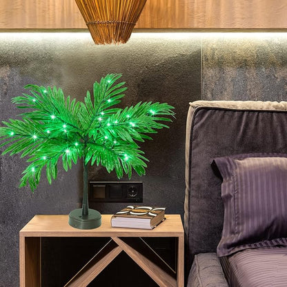 Luau Party Decorations Palm Tree with Lights, Lighted Palm Tree for Table Decor 23In Artificial Light Up Trees Green Table Centerpieces for Tropical Hawaiian Party Tiki Bar Home Summer Decor