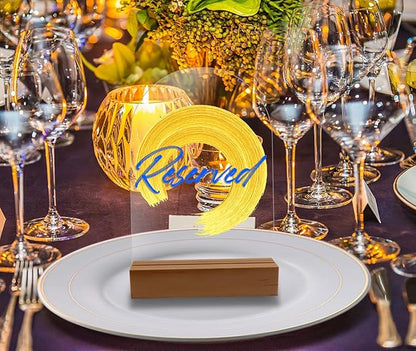 Clear Acrylic Sign with Wooden Stand Table Numbers DIY, 10 Pack Acrylic Sheets Table Signs for Wedding, 4x6 Inch Arch Signs Blank for Restaurant Party Bridal Shower (No printing included)