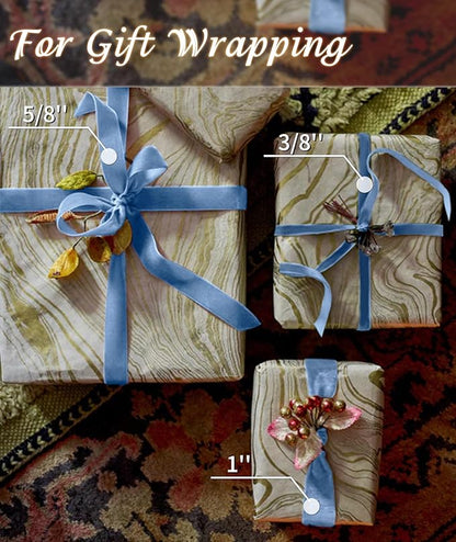 Light Blue Velvet Ribbon 5/8'' 25 Yards for Christmas Tree, Gift Wrapping, Flower Bouquet, Wreath Decorations, Bow Making