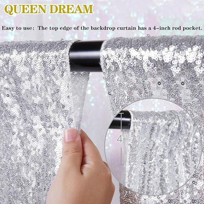 Silver Sequin Backdrop Curtains Drapes 6 Pieces 2ftx8ft Sparkly Christmas Background for Brithday Wedding Fabric Decoration