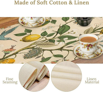Table Runner with Flowers and Birds, Spring Plant Flowers Table Decoration Linen Table Runner Family Party Party Decorations 13x36 Inches