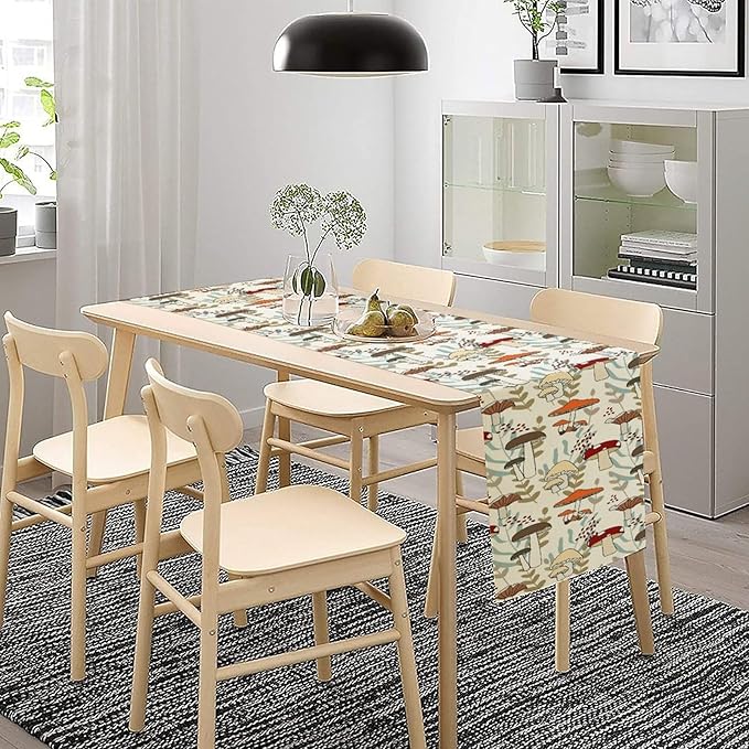 Mushroom Table Runner, Vintage Nature Plant Table Runner for Farmhouse Kitchen Dining Table Decoration for Home Party Decor 13x72 Inch