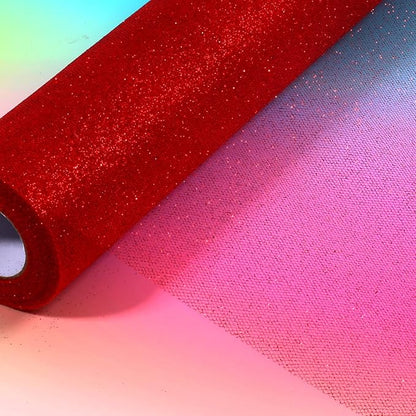 Sparkling Tulle Rolls, 15” by 30 Yards (90FT) Glitter Tulle Spool Ribbon Fabric for Wedding Birthday Bridal Shower Tutu Skirt Party Gift Wrapping (Red)
