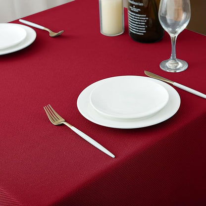 Biscaynebay Textured Fabric Christmas Rectangle Table Cloth 70x120 Inch, Red Water Resistant Tablecloths for Dining, Kitchen, Wedding and Parties, Machine Washable