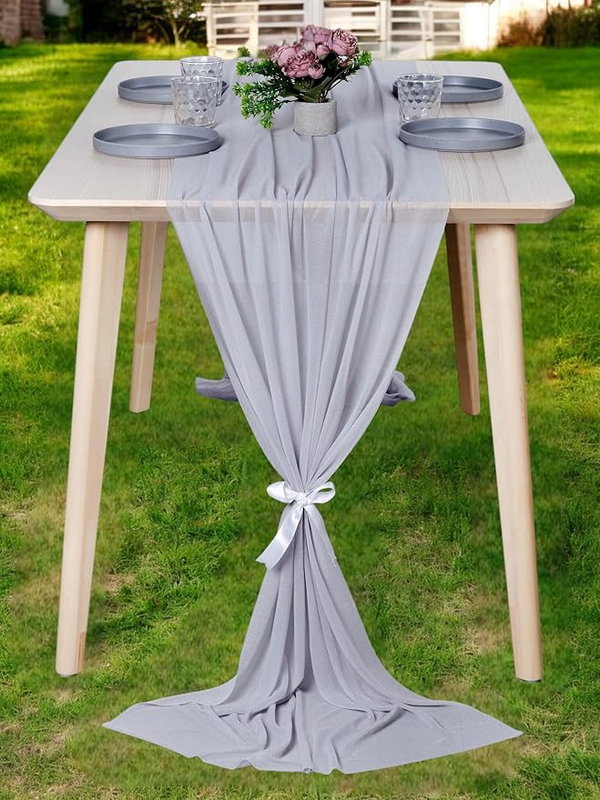 MDS Halloween Chiffon Table Runner - 12 Pack, 29 x 170 Inches, 14ft Each - Sheer Spooky Table Runners for Haunted House Parties, Trick-or-Treat Tables, Witchy Décor, Wedding & Events - Cool Gray