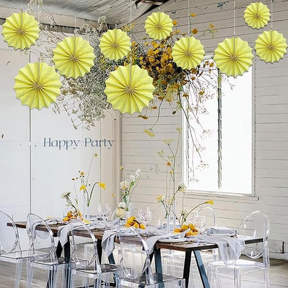Yellow Hanging Paper Fans,Yellow Accessories Paper Decorations for Party,Color Party Decorations,Bee Themed Classroom Decor,12in Hanging Paper Fans 30 Color DIY Set （Light Yellow）