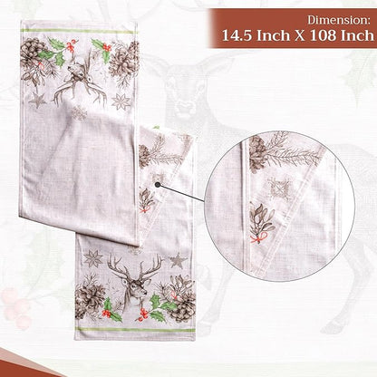 Maison d' Hermine Table Runner 100% Cotton Double Layer Table Runners 108 inches Long for Thanksgiving Christmas Decorations Home Kitchen Dining Party Wedding (Christmas Dew, 14.5" x 108")
