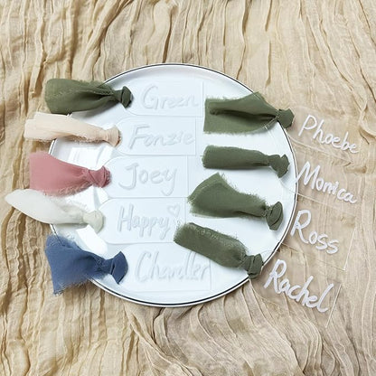 50Pcs Acrylic Place Card for Wedding Frosting Acrylic DIY Table Seating Cards Wedding Supplies with Green Ribbon