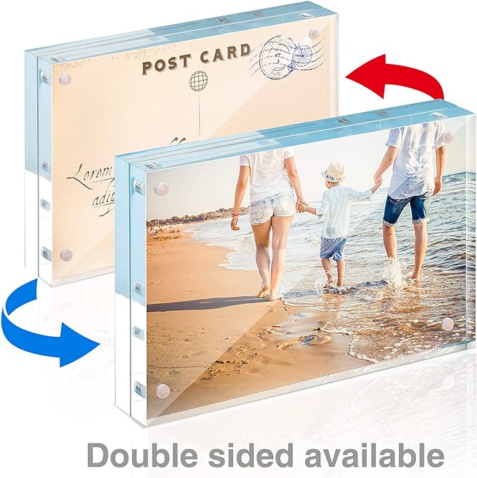 TWING Picture Frame, 8x10 Acrylic Photo Frames Horizontal Magnet Double Sided Photo Frame with Microfiber Cloth,12 + 12MM Thickness Clear Picture Frame Desktop Display