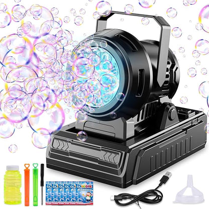 SHCKE Automatic Bubble Machine 10 Holes Bubble Blower,Plug in or Battery Operated Portable Bubble Maker,20000+ Big Bubbles Per Minute Bubbles for Outdoor Wedding Birthday Easter Party