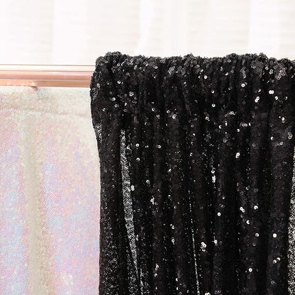 Poise3EHome 2ft x 8ft Black Sequin Photography Backdrop Curtains 2 Panels for Party Decoration, Black
