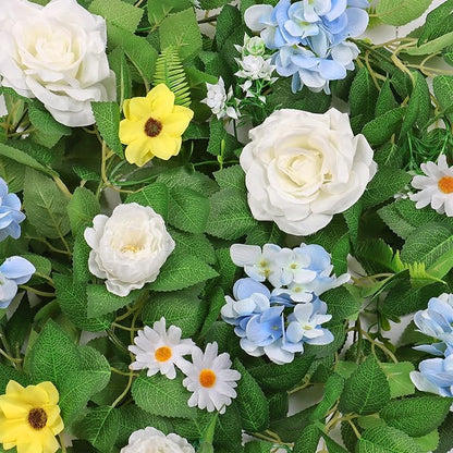 Dremisland 2PCS Artificial Rose Vine Fake Flower Garland 6FT Faux Silk Rose Hanging Vine Floral Garland Daisies Hydrangeas Ivy Vines for Wedding Party Wall Arch Garden Background Decor
