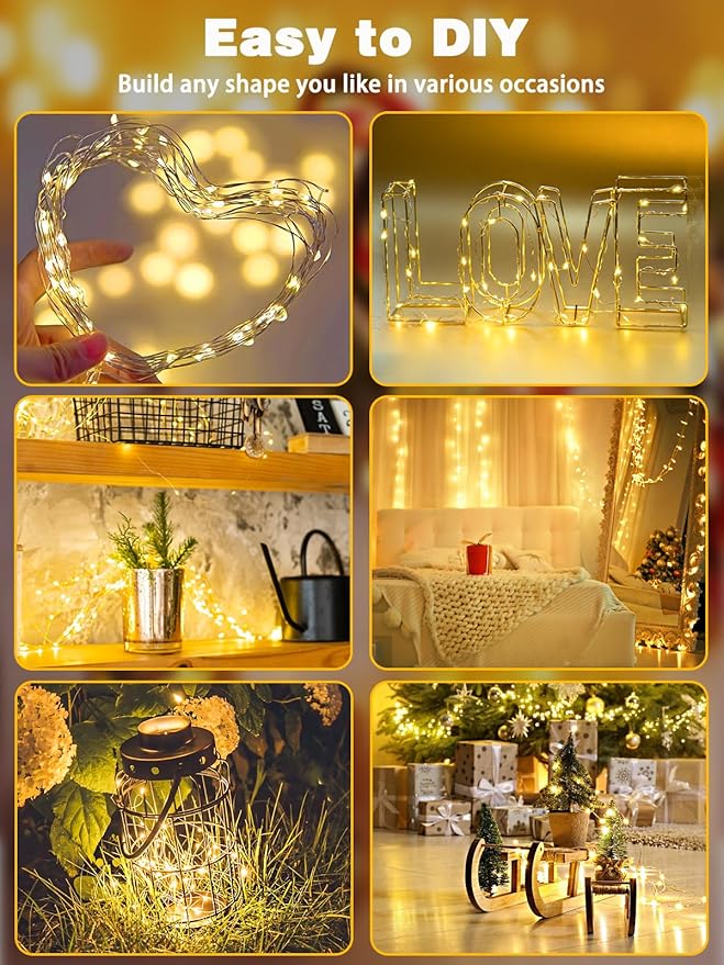 4 Pack 60LED Battery Operated Fairy Lights with Remote, 8 Modes LED String Lights with Timer, Dimmable, Memory Function, Waterproof Twinkle Fairy Lights for Outdoor Indoor Christmas Decor(Warm White)
