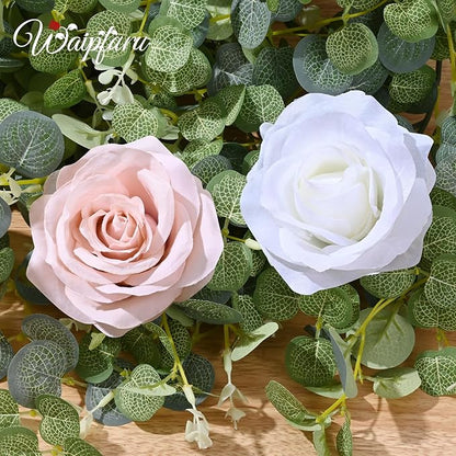 Waipfaru 2 Pcs Flower Garland, 12.14ft Eucalyptus Garland Vines with Flowers for Wedding Reception Table Mantle Spring Room Decor (Rose Pink)
