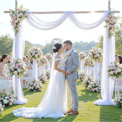 White Arch Draping Fabric for Wedding, 2 Panels 60" x 26Ft Chiffon Drapery Fabric Drapes Backdrop for Wedding Ceremony Baby Shower Bridal Shower Decoration