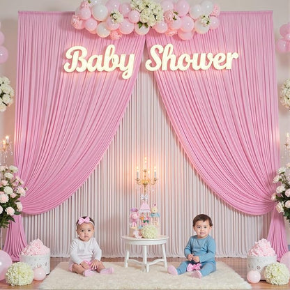 20×12ft Wrinkle Free Pink Backdrop Curtain for Wedding Parties, 4 Panels 5×12ft Long Soft Silky Polyester Backdrop Drapes Baby Pink Photo Back Drop Curtains for Party Photography Background Cloth