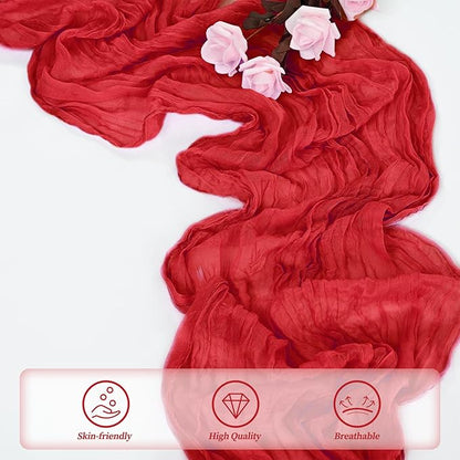 6 Pack Red 10FT Cheesecloth Table Runner Rustic Gauze Fabric Cheese Cloth Table Runner for Wedding Bridal Baby Shower Table Decor Boho Sheer Birthday Party Table Decorations 20 x 120 Inch Long
