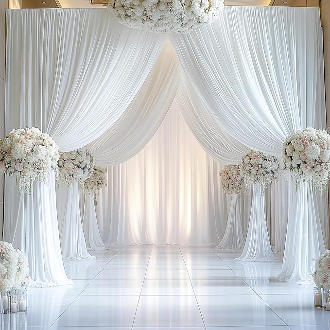 60ftx12ft Wrinkle Free White Backdrop Curtain, 12 Panels 12FT Height White Wedding Backdrop Drapes, Silky Polyester Back Drop Cloth for Birthday Photography Background Party Backdrop Draping