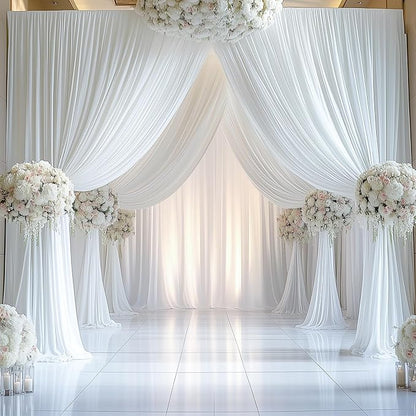 10ftx12ft Wrinkle Free White Backdrop Curtain, 2 Panels 12FT Height White Wedding Backdrop Drapes, Silky Polyester Back Drop Cloth for Birthday Photography Background Party Backdrop Draping