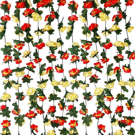 8Pcs 63Ft Pink&Yellow Rose Garland, Fake Rose Hanging Flowers, Artificial Flower Vine, Hanging Floral Vine Garland for Wedding, Birthday Party, Wall Arch, Halloween, Christmas Garden Backdrop Decor
