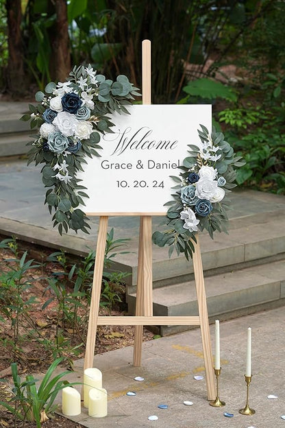 Dusty Blue Flower for Wedding Welcome Signs Decorations, Artificial Wedding Arch Flowers for Wedding Ceremony (Set of 2)