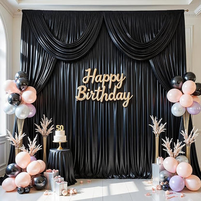 10x10 ft Black Glitter Backdrop Curtain for Parties, Wrinkle Free Satin Photo Backdrop Drapes 2 Panels 5x10FT Shimmer Back Drop Cloth for Wedding Birthday Halloween Photography Background Decor