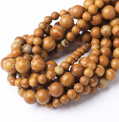 Yellow Woodgrain 8MM Stone Beads for Jewelry Making DIY Craft Gemstone Beads Kit, (45pcs) Smooth Healing Crystal Beads for Bracelets, Necklaces, Home Decor