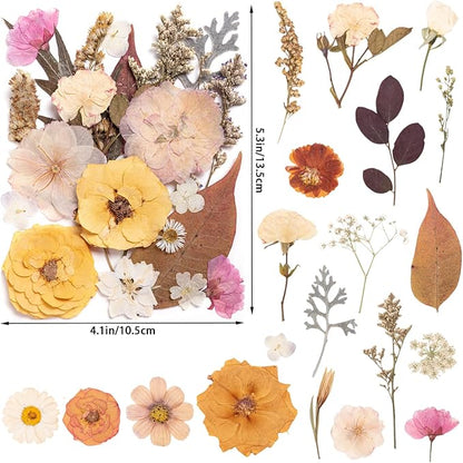90pcs Boho Pressed Flowers Bulk, Vintage Dried Flower Leaves, Natural Fall Pressed Dried Flowers with Tweezer for DIY Crafts Resin Mold Candles Cake Bridal Scrapbooking Supplies