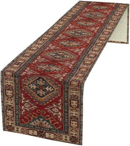 Boho Floral Vintage Table Runner, Red Grey Retro Flower Rustic Country Farmhouse Abstract Pattern for Home Kitchen Table Decor Dining Coffee Room Party Decor 13x36in