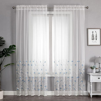 VISIONTEX White Sheer Voile Curtains, Decorative White Embossed Butterflies Rod Pocket Window Drapes for Home Kitchen, Living Room and Bedroom 54 x 95 Inch, Set of 2 Curtain Panels