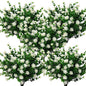 10 Bundles Artificial Fake Flowers, Faux Outdoor Plastic Plants UV Resistant Shrubs Outside Indoor Decorations (White-Eucalyptus)