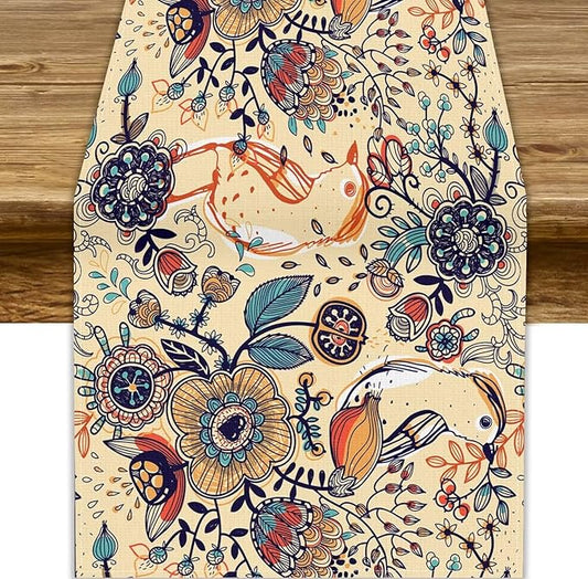 Vintage Paisley Table Runner, Boho Beige Paisley Flower Leaves Print Table Runner for Home Party Patio Indoor Outdoor, 13x108inch