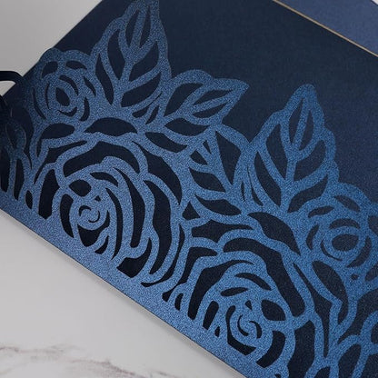 50pcs 250GSM Tri-Fold Wedding Invitations with Envelopes and RSVP Cards Laser Cut Hollow Wedding Invitation Kit for Wedding Engagement Bridal Shower Party Invite 5X7 Inch Navy Blue