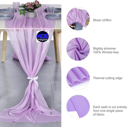 MDS 2 Pack 14ft Chiffon Table Runner 29 x 170 Inches Sheer Wedding Runner Romantic Rustic Table Runner for Wedding Decorations, Birthday Parties, Bridal Shower Party Arch Decor - Orchid