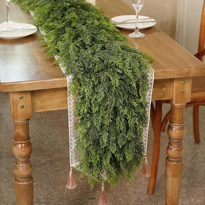 6FT Real Touch Cedar Garland - Artificial Christmas Garland Fake Green Faux Thick and Lush Pine Needles Garlands for Table Fireplace Mantle Holiday Home Indoor Outdoor Decor (2PCS)