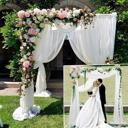4 Panels Wedding Arch Draping Fabric 28" x 20Ft Wedding Arch Drapes Chiffon Fabric Drape Sheer Backdrop Curtain for Weddings Party Swag Ceremony Birthday Arbor Drapery Reception Ceiling Decor(White)