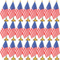 24 Pcs American Desk Flag Set Small USA Flags for Table with 13" Black Pole, Gold Base and Spear Top, American Flag for Home Office Party Festival Celebrations Decor