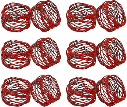 Handmade Round Red Mesh Napkin Rings Set of 12 Holder for Dinning Table Parties Everyday, Dia: 2 Inch