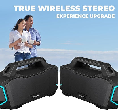 Bluetooth Speaker,Musibaby M1 Portable Bluetooth Speakers:Loud Stereo Sound with Subwoofer,Deep Bass,IPX6 Waterproof,Wireless Speaker with BT5.3,Dual Pairing,24H+ Playtime for Outdoor,Beach(Blk)