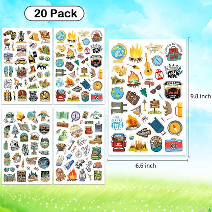 Cool Camping Adhesive Stickers 670 Counts Adventure Hiking Stickers for Adults Birthday Invitations Decorations Party Goodie Gifts Bags Decor School Game Class Rewards Water Bottle Sticker