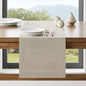 ZeeMart Linen Textured Border Table Runner, 14 x 108 Inch Natural, Farmhouse Style Neutral Table Runners 108 Inches Long, Easy Care Everyday Polyester Table Runner
