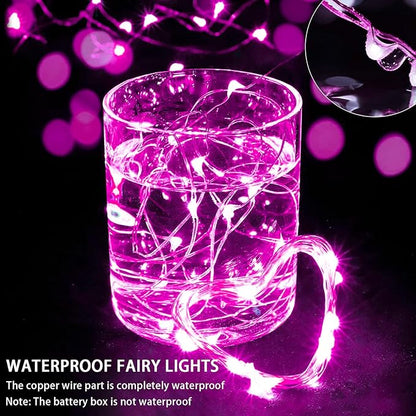 50 Pack Pink Fairy Lights 7Ft 20 LED Twinkle String Lights 3 Modes Battery Operated Waterproof Firefly Starry for Mason Jar Party Wedding Christmas Valentines Day Table Centerpieces