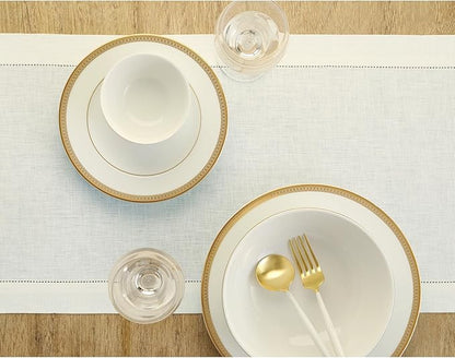 Solino Home Linen Ivory Table Runner 120 Inches Long - 100% Pure Linen 14 x 120 Inch Table Runner for Fall, Autumn, Thanksgiving, Christmas - Classic Hemstitch