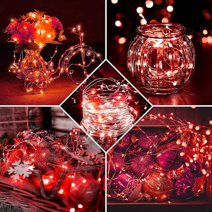 100 Pack Red Fairy Lights 7Ft 20 LED Twinkle String Lights 3 Modes Battery Operated Waterproof Firefly Starry for Mason Jar Party Wedding Christmas Valentines Day Table Centerpieces