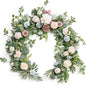 Ling's Moment Flower Garland - 6FT Eucalyptus & Rose - Sweetheart Table Decor for Wedding Reception, Artificial Floral Garland for Mantle, Thanksgiving, Christmas Decoration, Blush Powder Blue