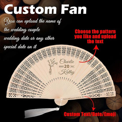 50 PCS Custom Fans Personalized Folding Fans for Line Dancing Wooden Hand Fan Wedding Favors Bulk Fans for Guests Party Event Use (Style12)