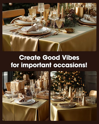 Pureegg Plastic Table Cloth Disposable 10 Pack, 54 x 108 Inch Table Cloths, Graduation Decorations, Thanksgiving, Christmas Tablecloths, Rectangle, Plastic Cover, Leakproof & Sturdy, Gold