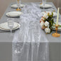 Snowkingdom 6 Pcs 10 FT Silver White Cheesecloth Table Runner Sheer Chiffon Gauze Runner, Sequin Glitter Silver Table Decoration Centerpieces for Wedding Birthday Christmas Bridal Baby Shower
