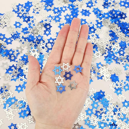 MARFOREVER Star of David Glitter Confetti, Hanukkah Confetti Table Decorations Chanukkah Metallic Foil Blue Silver Chanukkah Sprinkles Sequins Scatter for Jewish Festival Party Supplies Decor